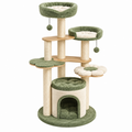 Katzenkratzbaum 60 x 60 x 150 cm Sisal Plüsch Grün Beige mit Höhlen und Liegeflächen