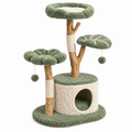 Kratzbaum 60 x 50 x 120 cm aus Holz und Plüsch grün creme mit Liegeflächen Höhle und Spielbällen