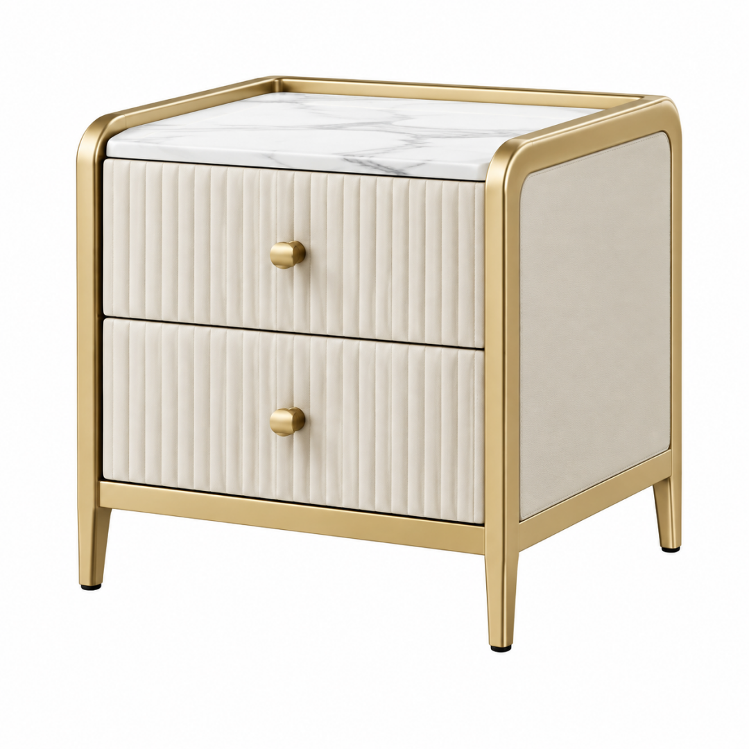 Nachttisch 50 x 40 x 55 cm mit 2 Schubladen Kunstleder Beige Gold moderner Stil