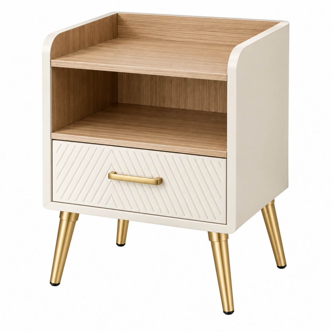 Nachttisch 45 x 40 x 60 cm Holzwerkstoff Weiß Natur mit Schublade Modern