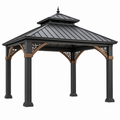 Gartenpavillon 300 x 300 x 300 cm Metall Schwarz Braun mit Dach im klassischen Stil