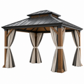 Gartenpavillon 300 x 300 cm Holz Metall Dunkelgrau mit Vorhängen