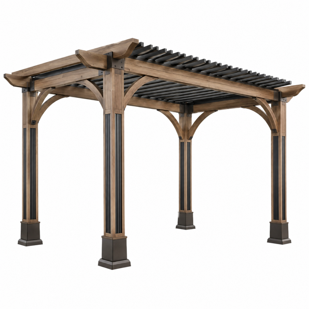 Pergola 300 x 300 x 240 cm Holz Braun-Schwarz mit Lamellendach für Garten