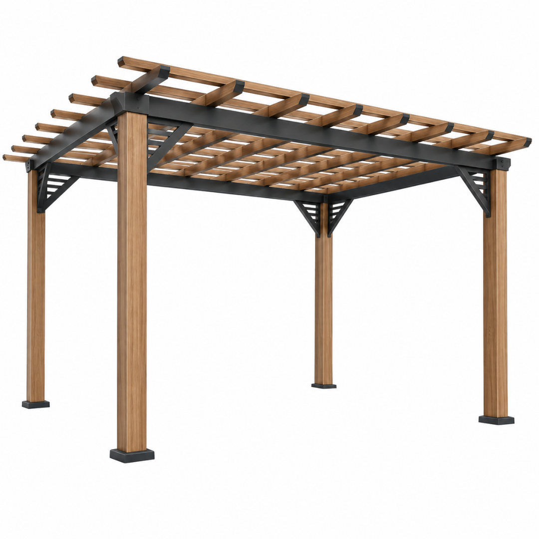 Pergola 300 x 300 x 230 cm Holz Metall Braun Schwarz für Garten