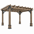 Gartenpergola 400 x 300 x 240 cm aus Holz in Braun mit Metallbeschlägen - offenes Lattendach für Terrasse