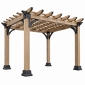 Pergola 300 x 300 x 240 cm aus Holz Natur mit schwarzen Metallbeschlägen für den Garten