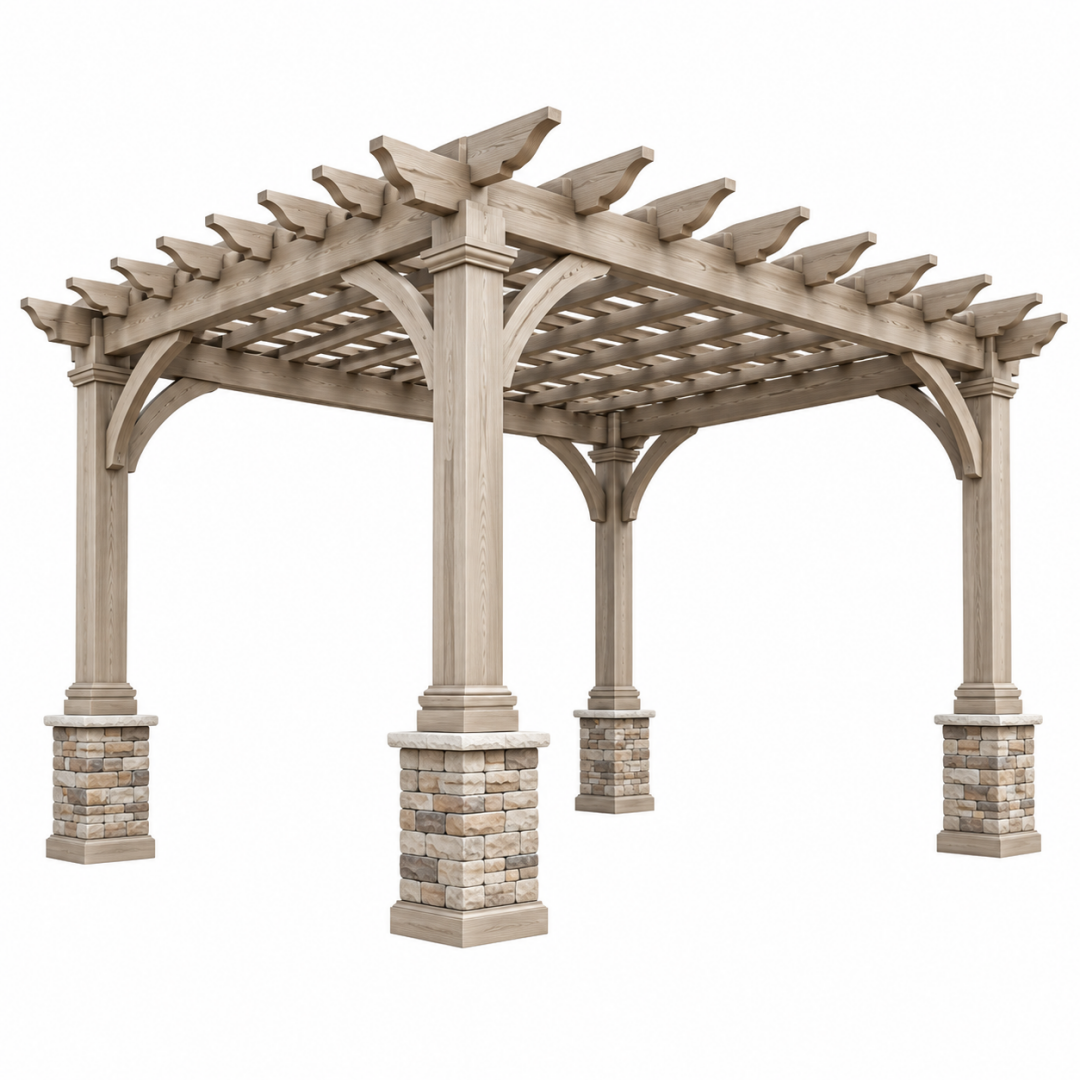 Gartenpergola 400 x 300 x 300 cm aus Holz in Naturholz mit offenem Lamellendach klassischer Stil