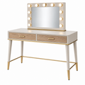 Schminktisch Set 120 x 45 x 150 cm Weiß Holzwerkstoff mit Spiegelbeleuchtung und 2 Schubladen