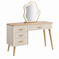 Schminktisch-Set 120 x 50 x 140 cm in Creme und Gold mit Holzwerkstoff und beleuchtetem Spiegel