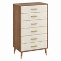 Kommode 80 x 40 x 130 cm Holzwerkstoff Braun Cremeweiß mit 6 Schubladen geriffelter Front