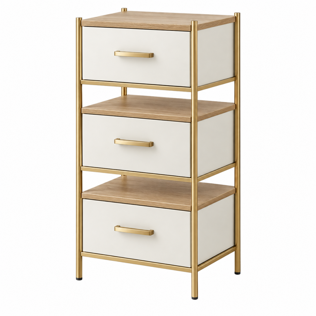 Schubladenkommode 45 x 35 x 100 cm Holzwerkstoff Weiß/Natur/Gold mit 3 Schubladen